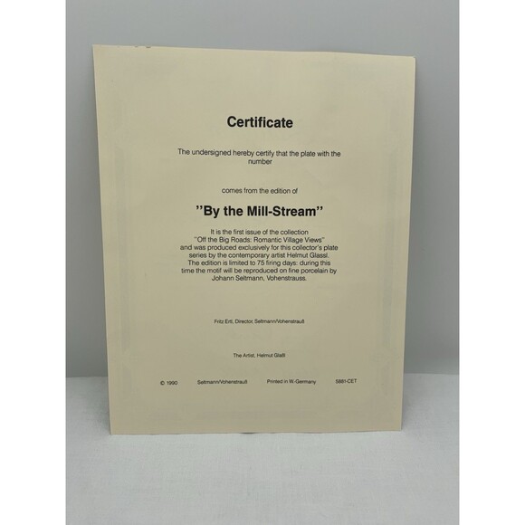 By The Mill Stream Collector Plate COA and Box 1990 Helmut Glossl Artist Germany - Picture 11 of 11